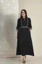 Geometric embroidered notch necked maxi dress - Image 2