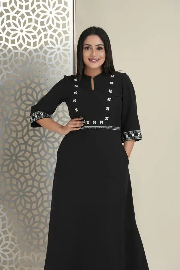 Geometric embroidered notch necked maxi dress - Image 3