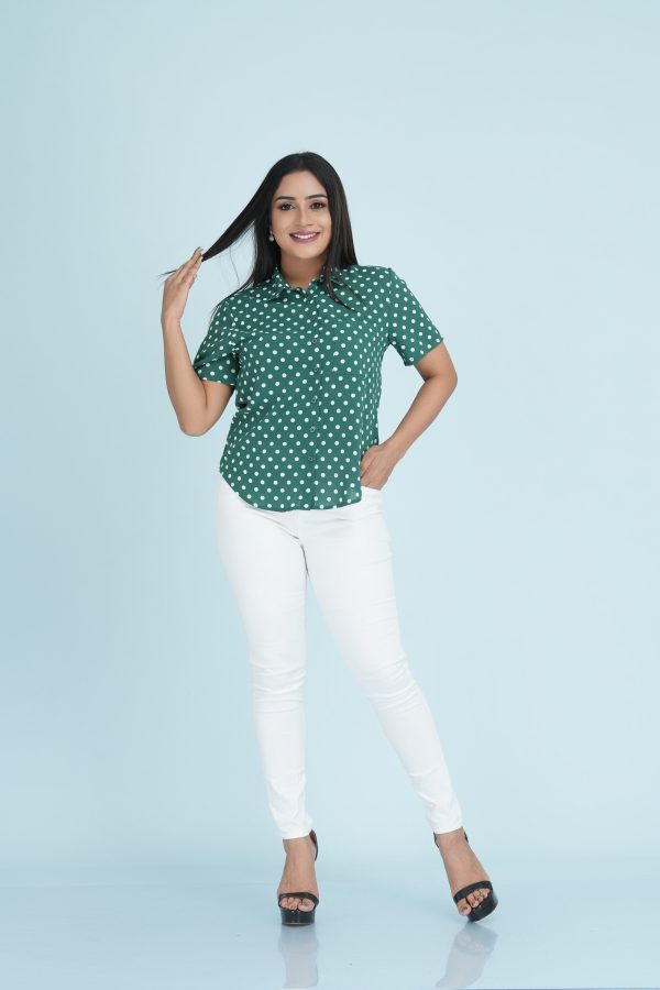 Polka Dot Short Sleeved Button Up Shirt - Image 3