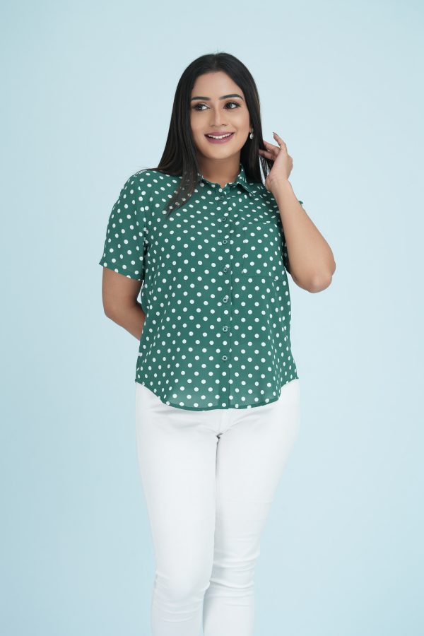 Polka Dot Short Sleeved Button Up Shirt - Image 2