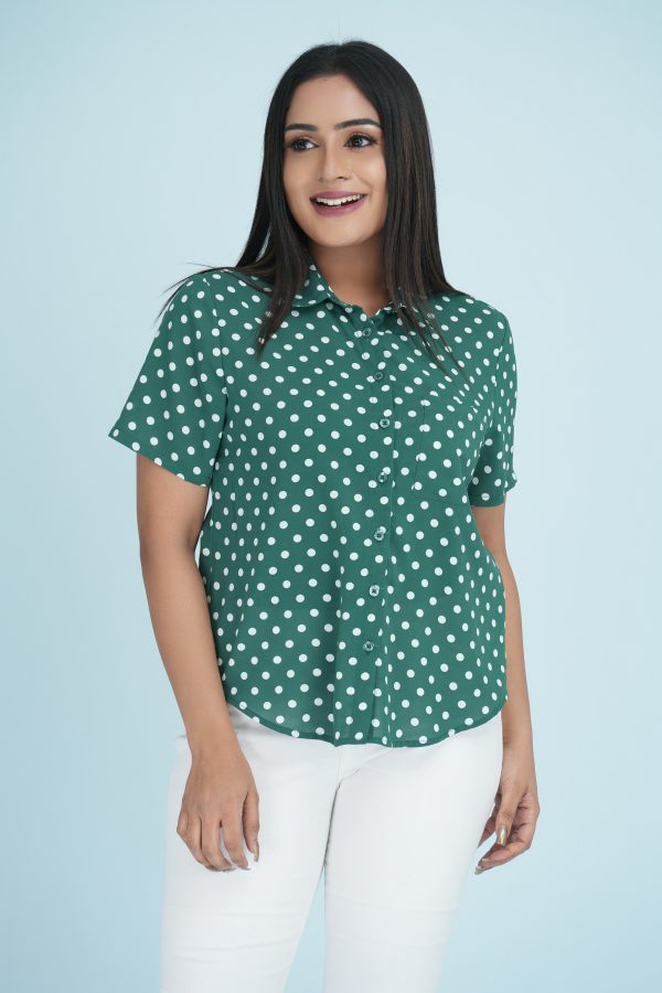 Polka Dot Short Sleeved Button Up Shirt