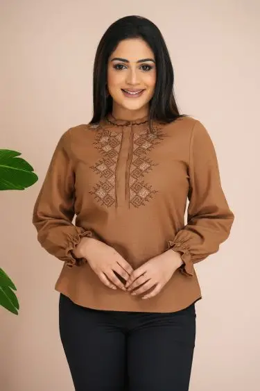 Embroidered Long Sleeved Blouse Top