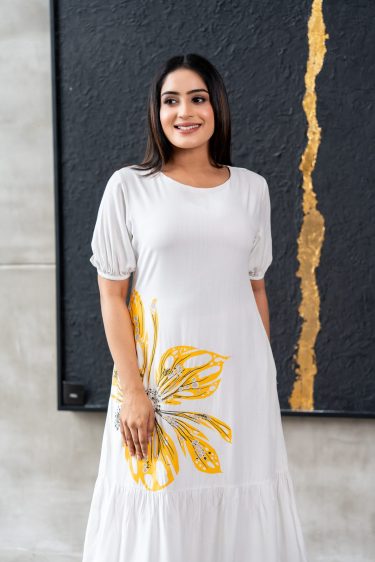 Floral Printed Frilled Hem Maxi Dress