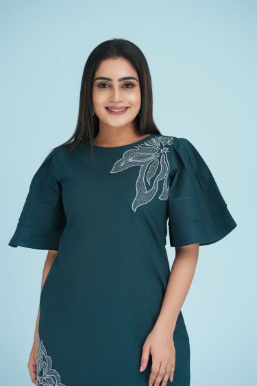 Embroidered Flare Sleeved Short Dress