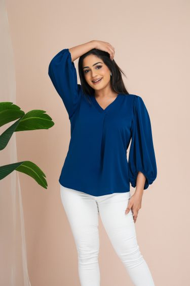 Pleat Detailed Bishop Sleeved Top
