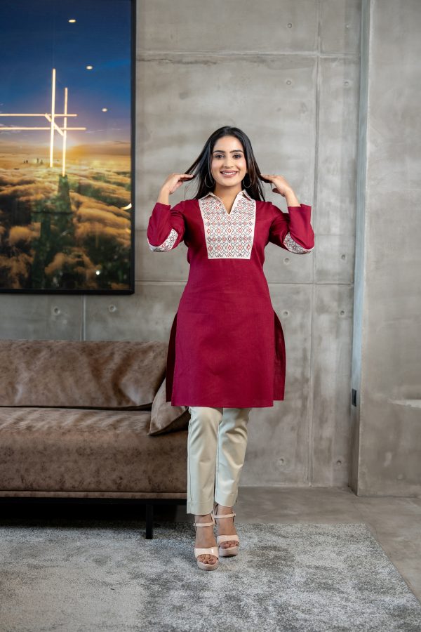 Two-Tone Embroidered Shirt Collared Kurta