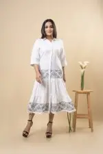 Embroidered Tiered Button Up Midi Dress - Image 2