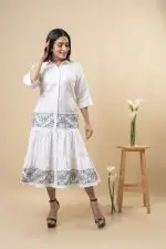 Embroidered Tiered Button Up Midi Dress - Image 4
