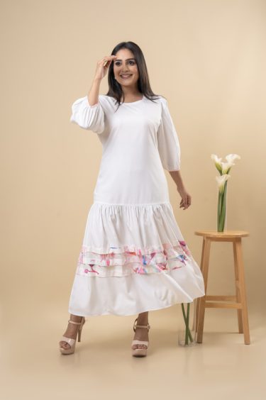 Printed Contrast Detailed Tiered Maxi Dress