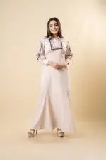 Geometric Embroidered Godet Detailed Maxi Dress - Image 2
