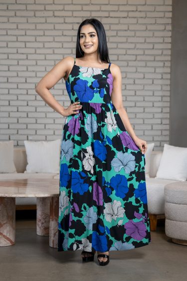 Patterned strappy maxi dress