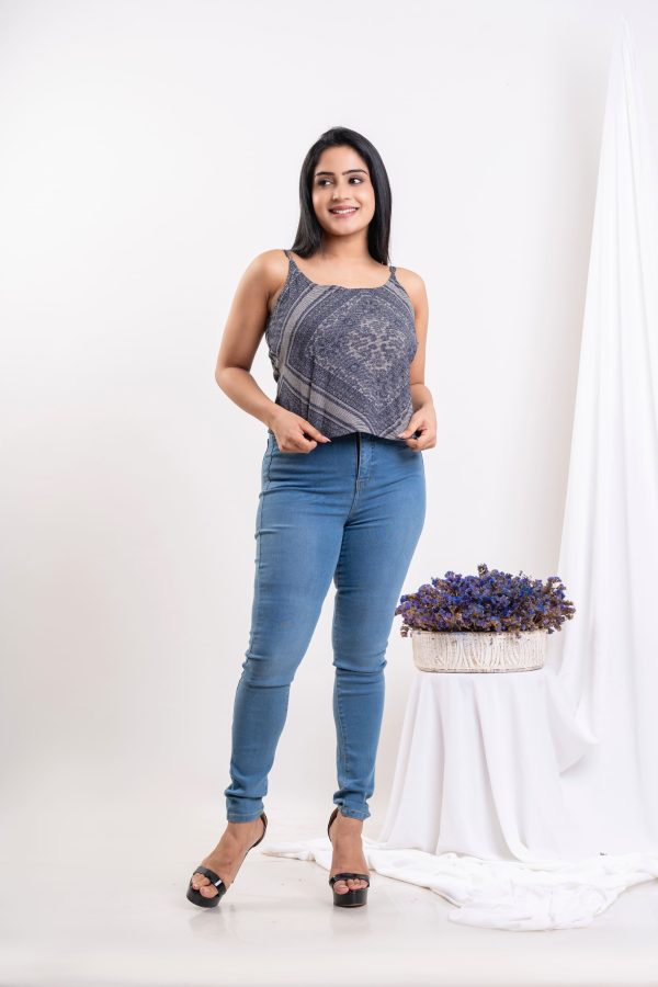 Geometric Patterned Cami Top With Adjustable Strap - Image 3