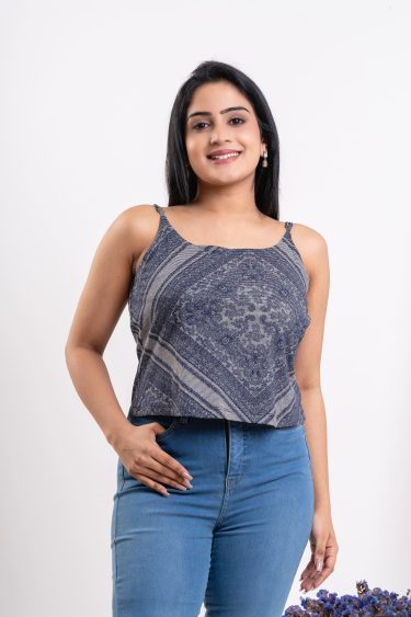 Geometric Patterned Cami Top With Adjustable Strap