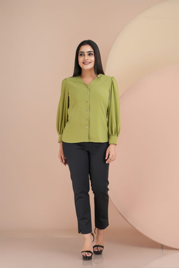 V Necked Button Up Long Sleeve Top - Image 4