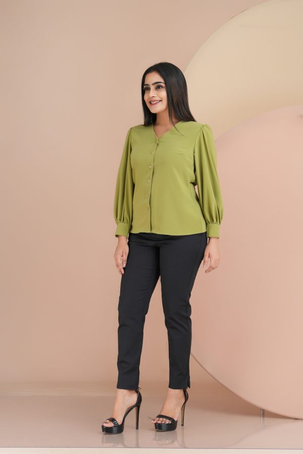 V Necked Button Up Long Sleeve Top - Image 3