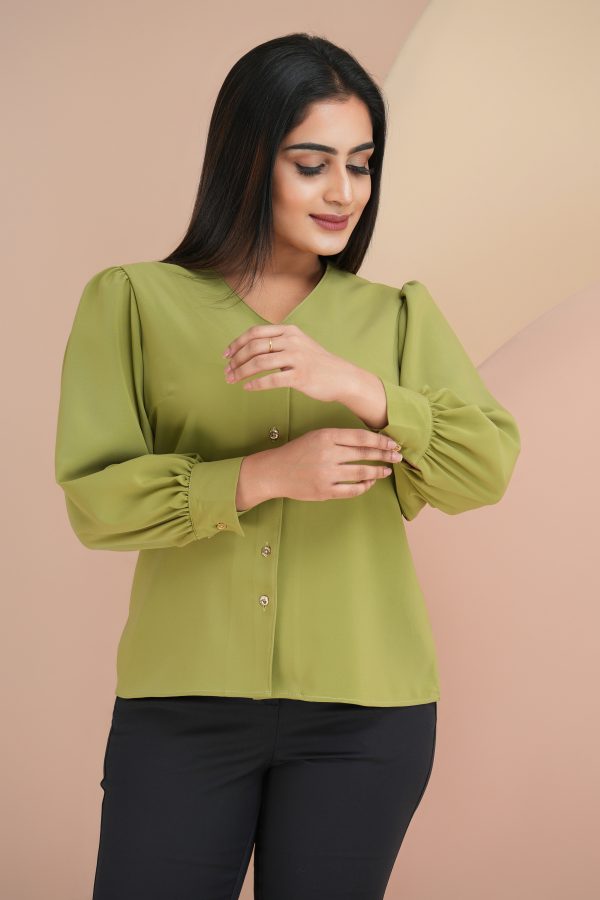 V Necked Button Up Long Sleeve Top - Image 2