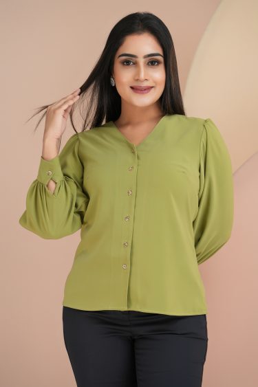 V Necked Button Up Long Sleeve Top