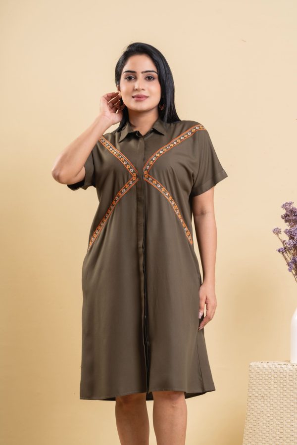 Embroidered Button Up Shirt Dress - Image 4