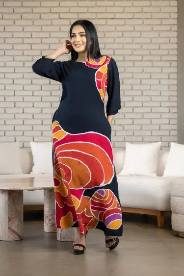 Abstract Printed Batik Maxi Dress