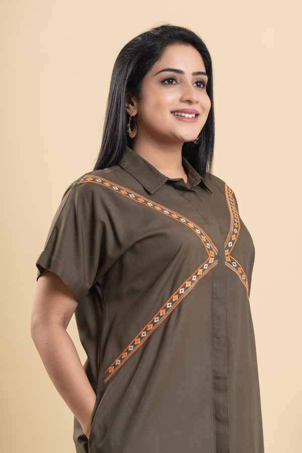 Embroidered Button Up Shirt Dress - Image 5
