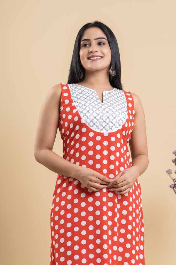 Contrast Detailed Sleeveless Polka Dot Dress - Image 3