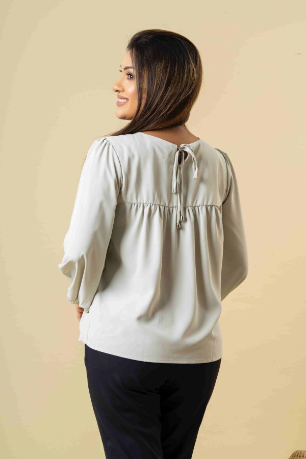 Curved Neck Embroidered Long Sleeve Blouse - Image 4