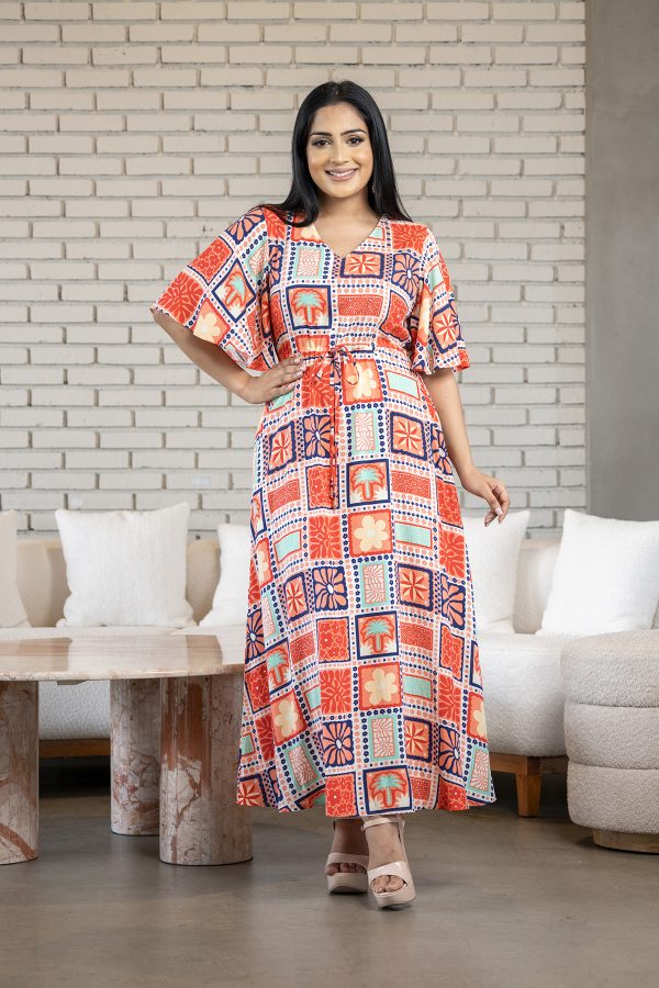 Geometric Patterned Flutter Sleeved Maxi Dress - Image 2