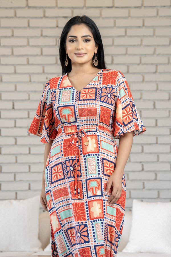 Geometric Patterned Flutter Sleeved Maxi Dress - Image 4
