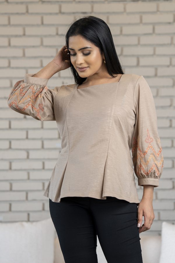 Square Neck Sleeve Embroidered Blouse - Image 2