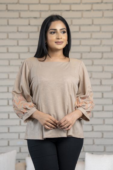Square Neck Sleeve Embroidered Blouse