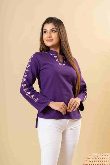 Embroidered Notch Necked Top