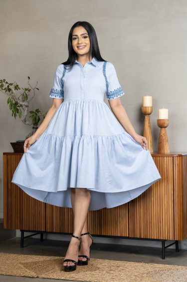 Embroidered Tiered High-low Short Dress