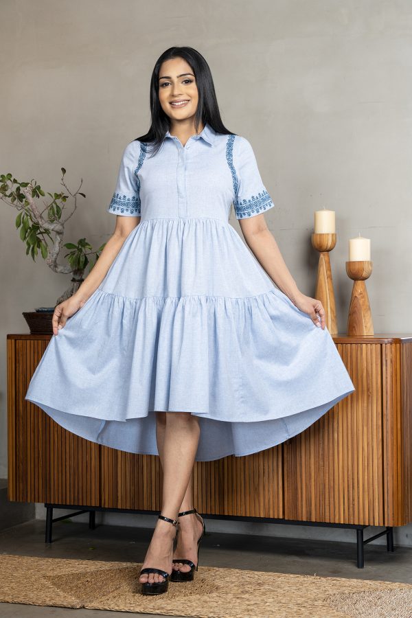 Embroidered Tiered High-low Short Dress