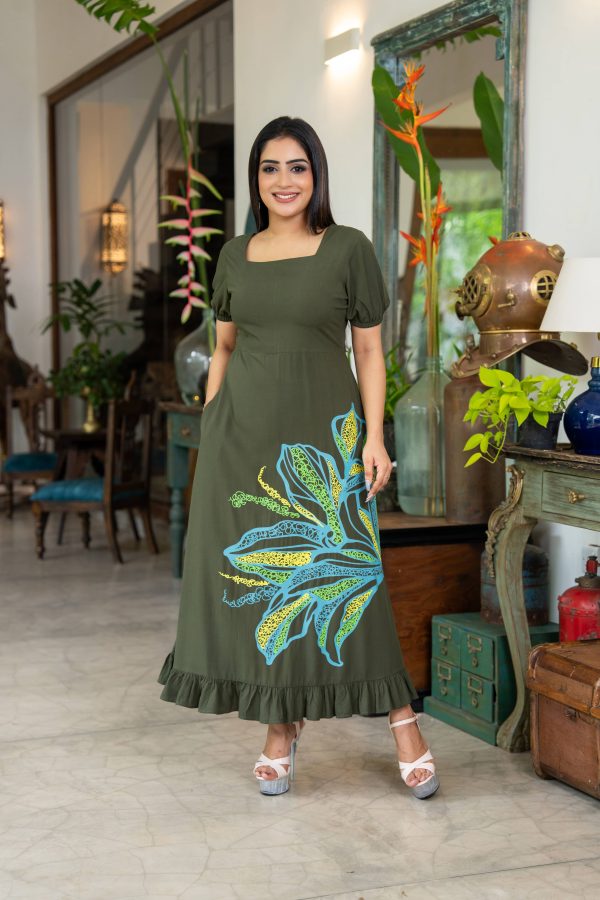 Floral Printed Frilled Hem Maxi Dress