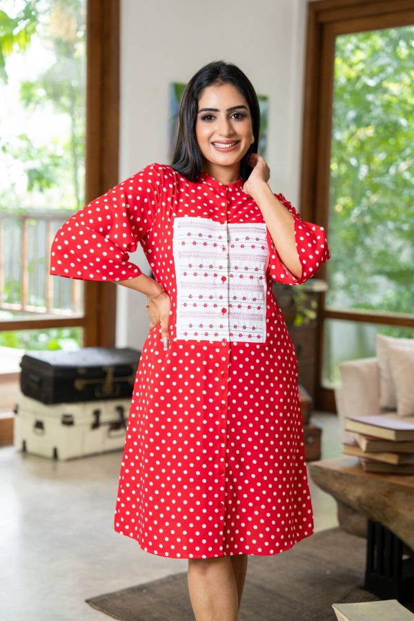 Contrast Embroidered Polka Dot Short Dress - Image 4