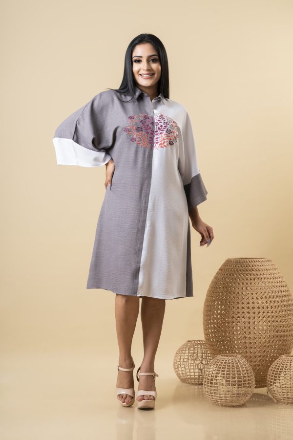 Embroidered Two-tone Short Dress - Image 3