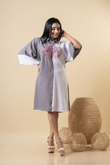 Embroidered Two-tone Short Dress