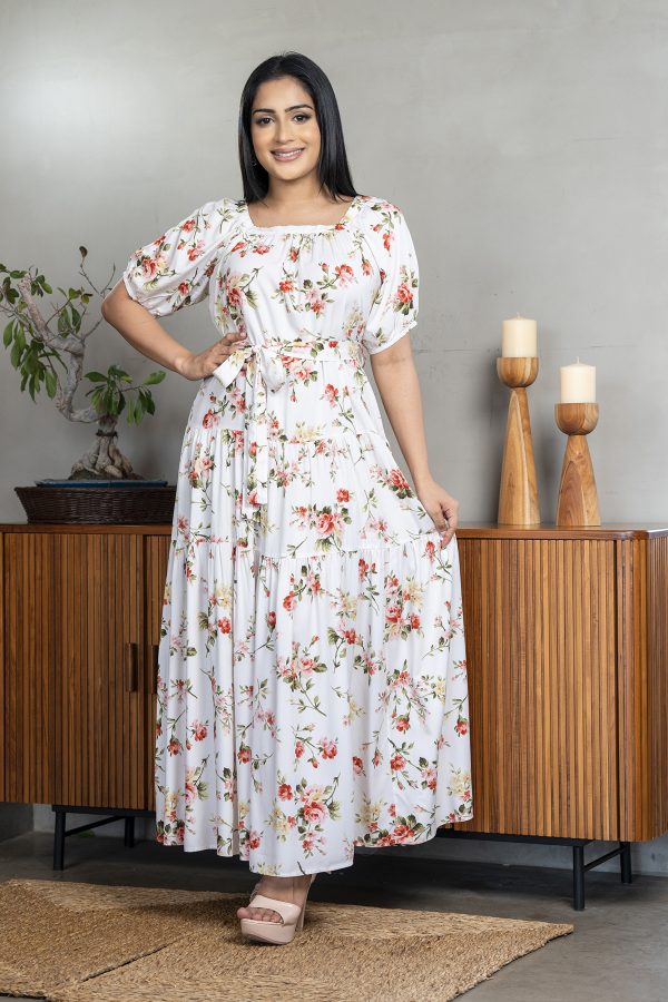 Floral Patterned Square Neck Tiered Maxi Dress - Image 3