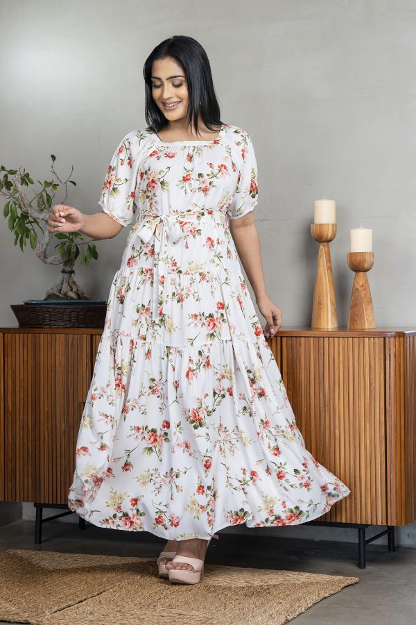 Floral Patterned Square Neck Tiered Maxi Dress - Image 2