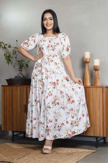 Floral Patterned Square Neck Tiered Maxi Dress