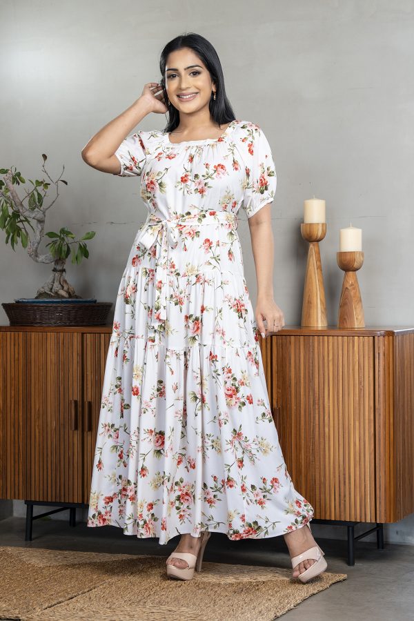 Floral Patterned Square Neck Tiered Maxi Dress - Image 4