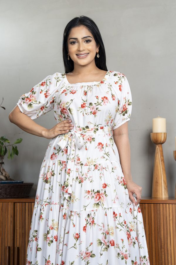 Floral Patterned Square Neck Tiered Maxi Dress - Image 5