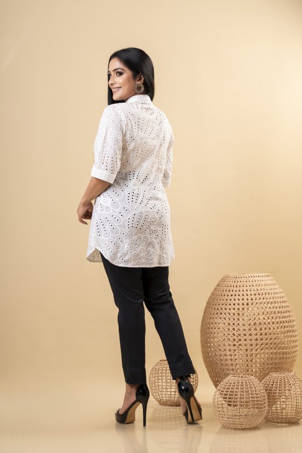 Floral Patterned Button Up Cutlon Long Top - Image 3