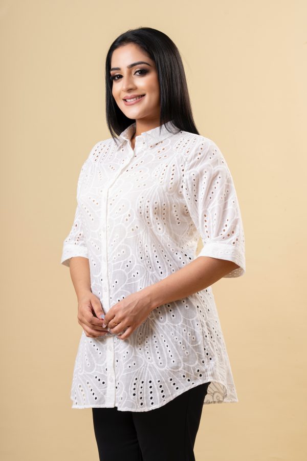 Floral Patterned Button Up Cutlon Long Top - Image 5