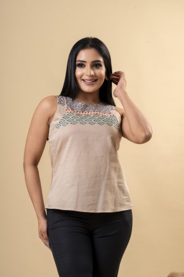Geometric Embroidered Sleeveless Top
