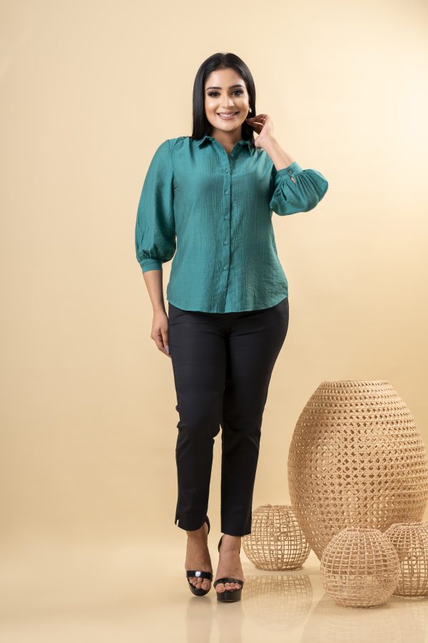Crinkled Button Up Shirt Blouse - Image 4