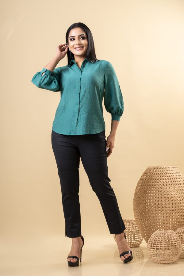 Crinkled Button Up Shirt Blouse - Image 3