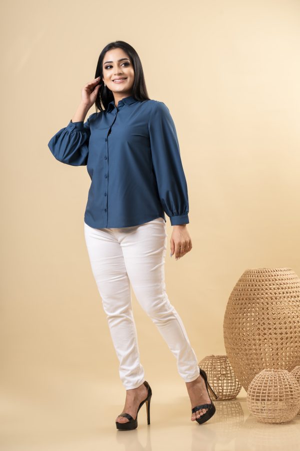 Long Puff Sleeved Button Up Shirt Blouse - Image 3
