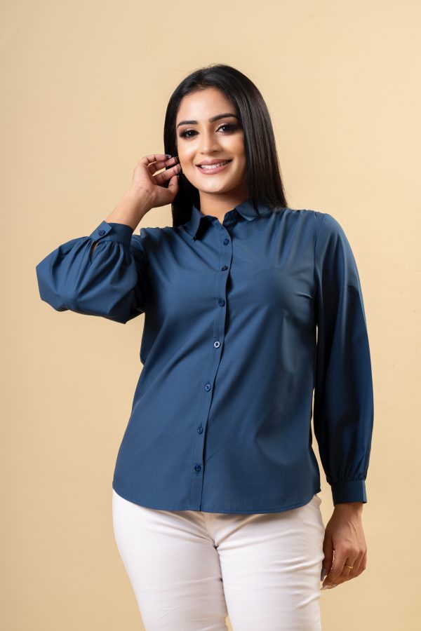 Long Puff Sleeved Button Up Shirt Blouse - Image 2