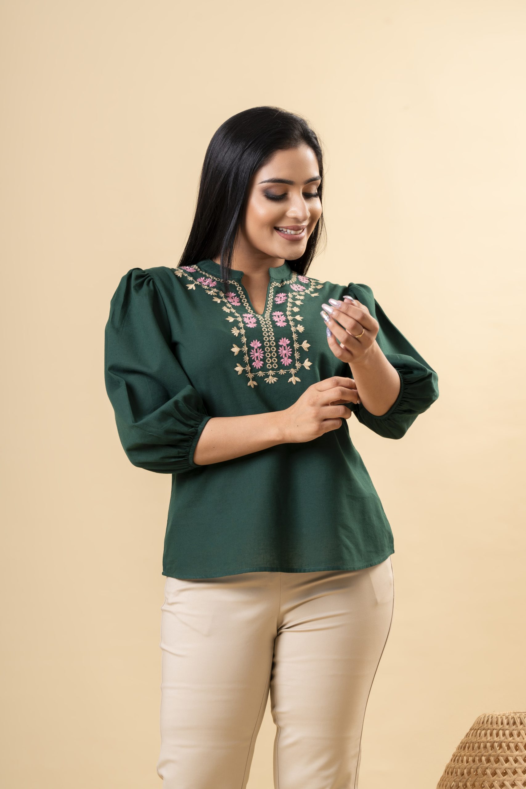 Embroidered Collared Top